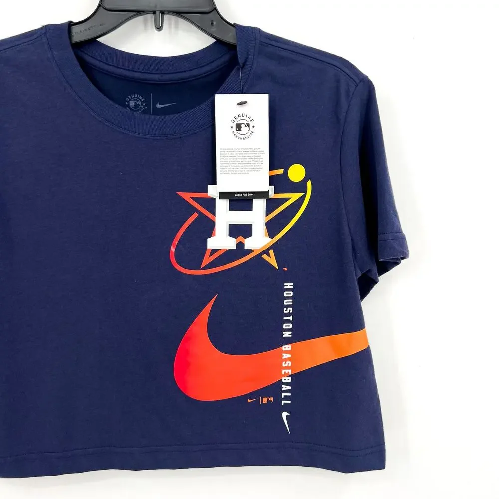 NIKE Womens Houston Astros City Connect Cropped T-Shirt XS Navy Blue NWT_4